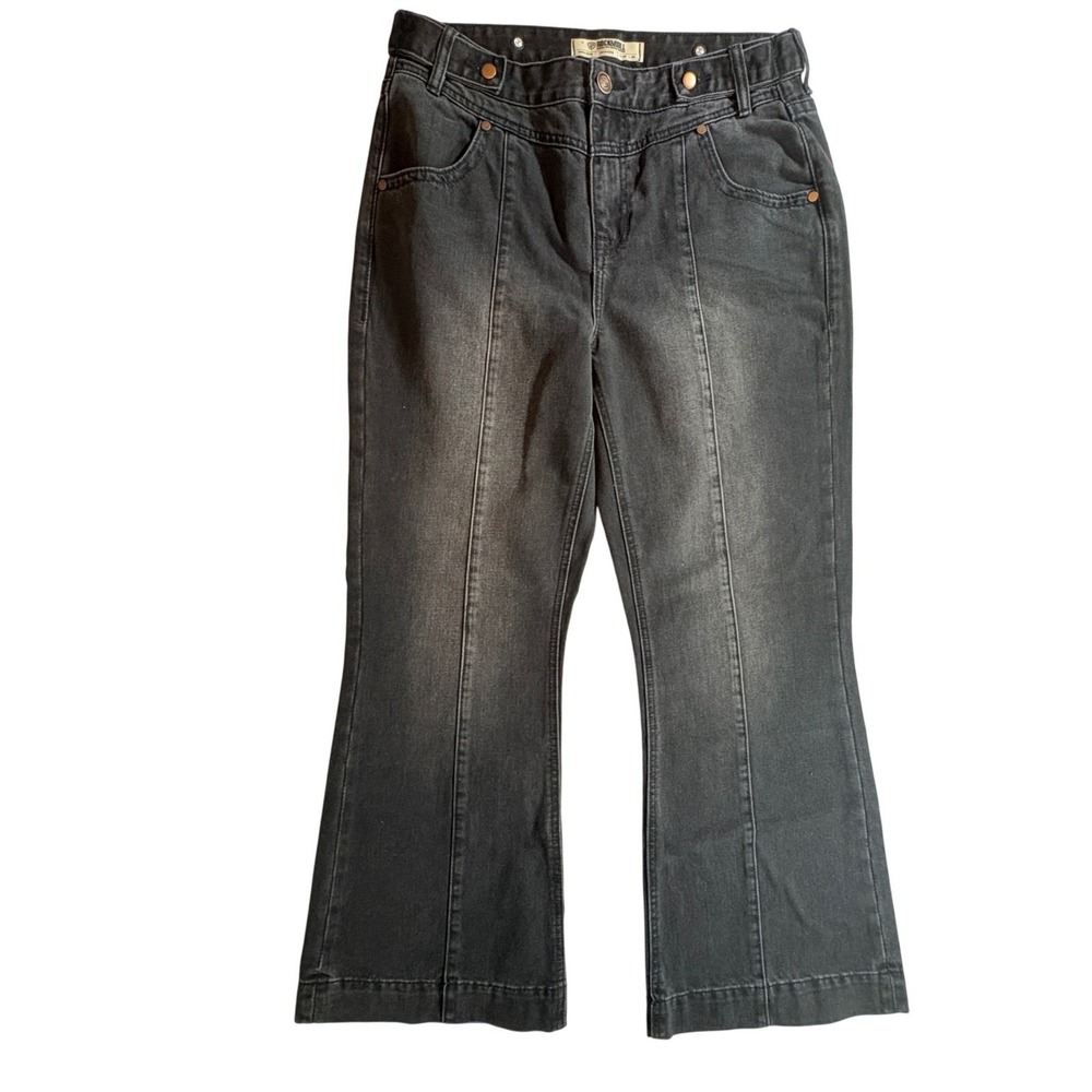 Rock & Roll Denim Trouser Jeans Womens 30x30 High Rise Flare Faded‎ Black Cotton